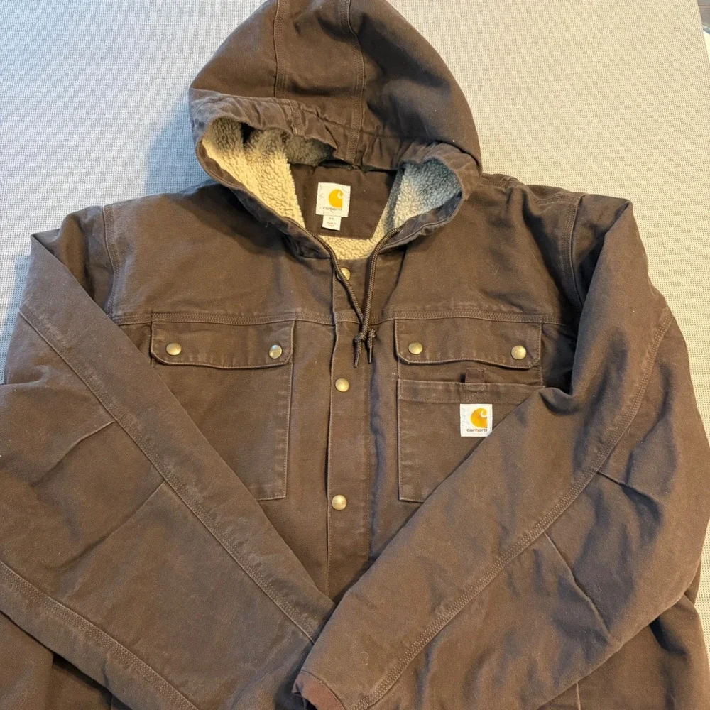 Carhartt Hooded Sherpa Lined Canvas Workwear Heavy Duty Utility Jacket Men 3XL